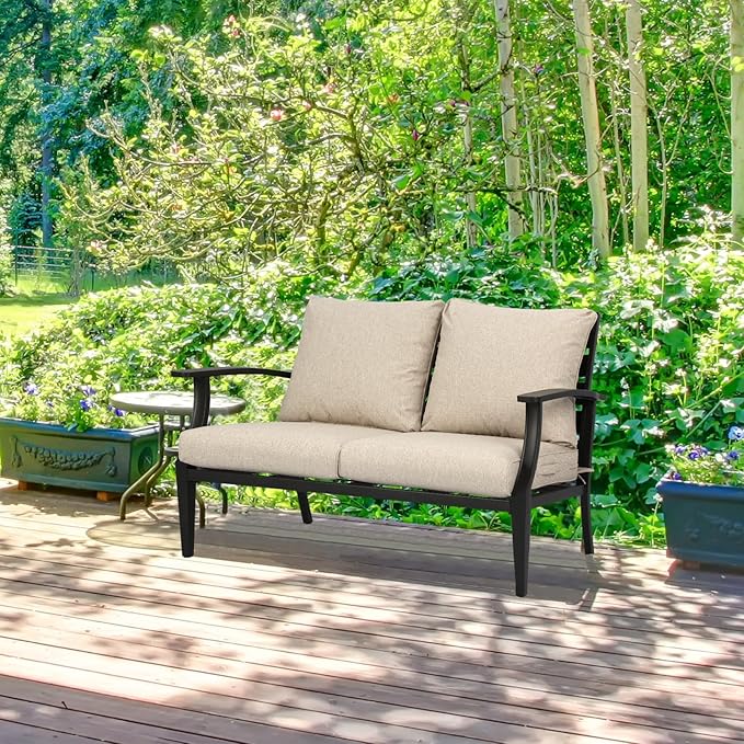 Aoodor 24" x 24" Patio Deep Seat Cushion Set, Water Resistant & Fade Resistant Outdoor Furniture Cushions with Adjustable Straps for Patio, Deck, Garden, Set of 2, Brown