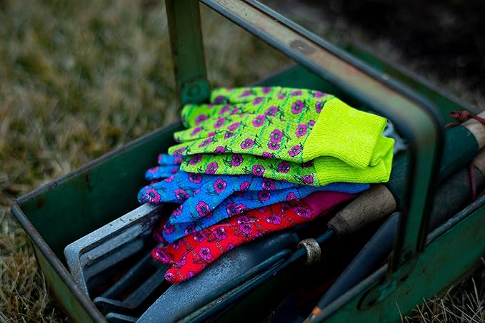 G & F Products JustForKids Garden Gloves, Soft Cotton Kids Work Gloves with Knit Wrist, Assorted Colors Red/Green/Blue