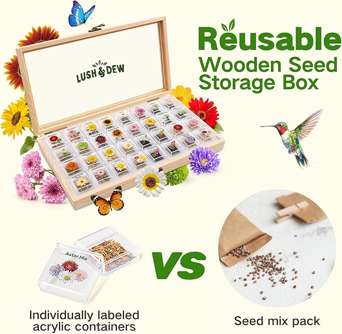 LUSH&DEW Zodiac Garden Seed Bank, 12 Varieties Non-GMO USA-Sourced Heirloom Herb Flower Seeds with Moon Calendar, Gardening Gift for Women Men, Witchcraft Supplies, Earth Sign (Taurus Virgo Capricorn)