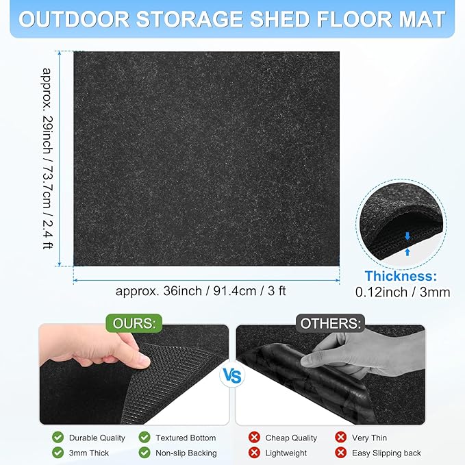 3 mm Thickened Outdoor Storage Shed Mat, 2.4x3 ft Waterproof Shed Flooring Mat for Patio Furniture Floor Protecting from Wear/Liquid/Dust/Oil, Non-Slip Felt Rubber Rug Pad [Grey]