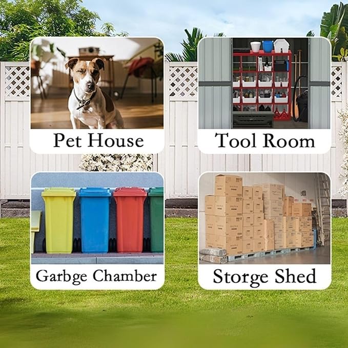 8.2x6.2ft Outdoor Storage Shed, Galvanized Steel Garden Shed with Gable Roof, Lockable Double Doors and 32 Air Vents, Large Utility Tool Storage for Backyard Patio