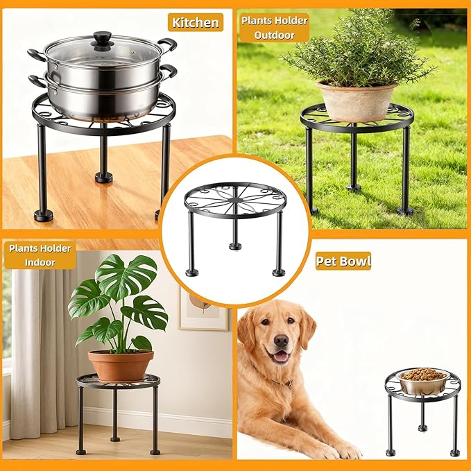 3 Pack Metal Plant Stands, Small Flower Pot Stand for Garden Home, Anti-rust Round Plant holders Display Shelf for Indoor/Outdoor