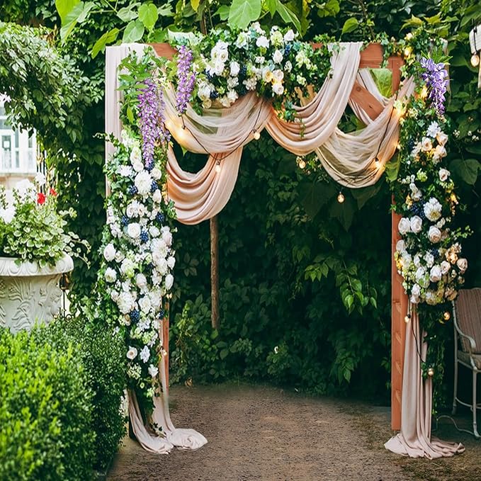 Happygrill Wood Garden Arbor, 84 Inch Outdoor Archway Pergola w/Decorative Hanging Roof & Side Climbing Trellis, Garden Arch for Climbing Plants, Wedding Ceremony Decoration, Lawn, Party
