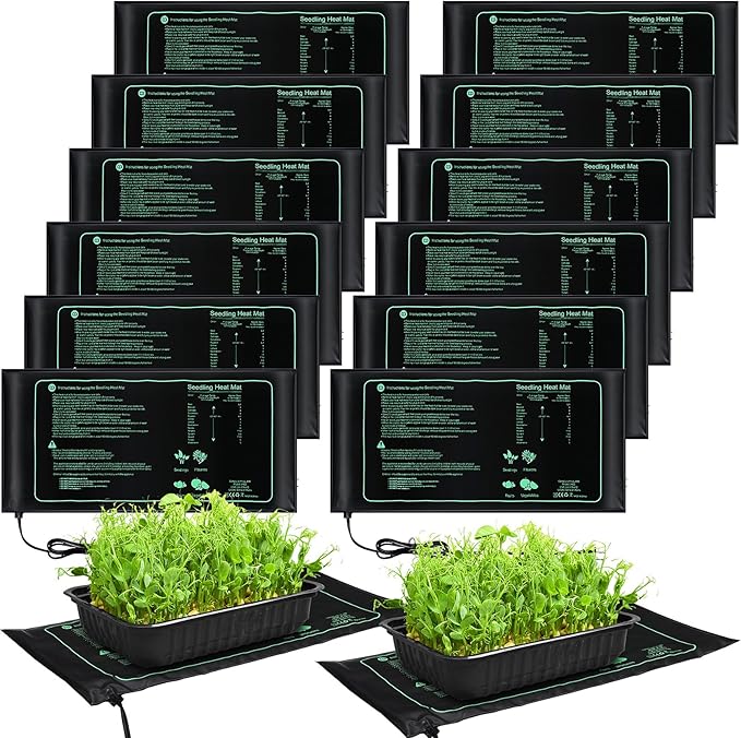 ROCEEI 18 Pack Seedling Heat Mat Bulk, 10" x 20.75" Heat Mats for Seed Starting Plant Heating Mat Grow Mats Waterproof Hydroponic Heating Pad Warm Seed for Greenhouse Plants Germination Grow
