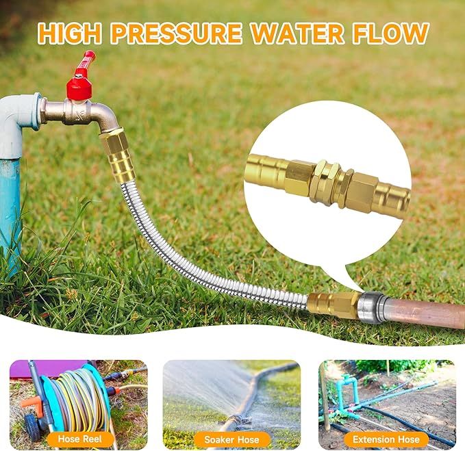 Garden Hose 3 FT, 304 Stainless Steel Metal Water Hose, Heavy Duty Flexible Leader Hose, Short Water Hose Kink Free Hose for Rv, Outdoor, Yard, No Bite, Leak proof and Durable