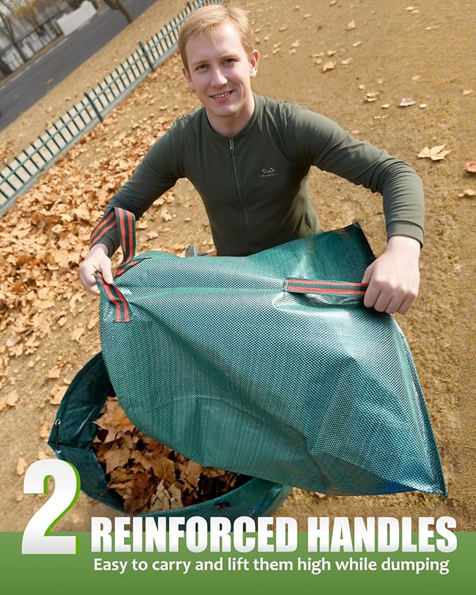 Joyhalo Reusable Yard Waste Bags, 2 Pack 40 Gallon Dustpan-Type Garden Bag for Collecting Leaves Garss Clippings, Heavy Duty lawn and leaf bags, Garden Waste Container for Clean Up Outdoor Debris
