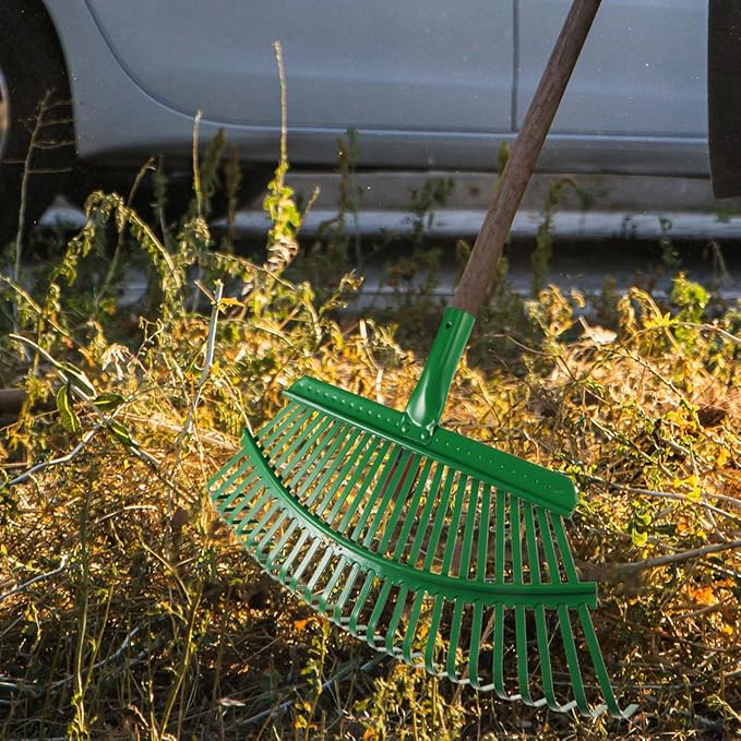 SUPVOX 25 Tine Heavy Duty Steel Leaf Rake for Lawn and Garden, Detachable Head for Easy Storage, Comfortable Grip for Leaves, Grass, and Debris Cleaning
