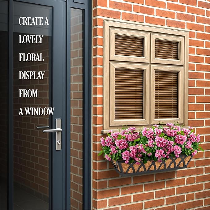 4 Pack 32IN Window Box Railing with Adjustable Brackets, Hanging Flower Planter Basket with Coco Liner for Outdoor Balcony Porch Fence Patio (Black)