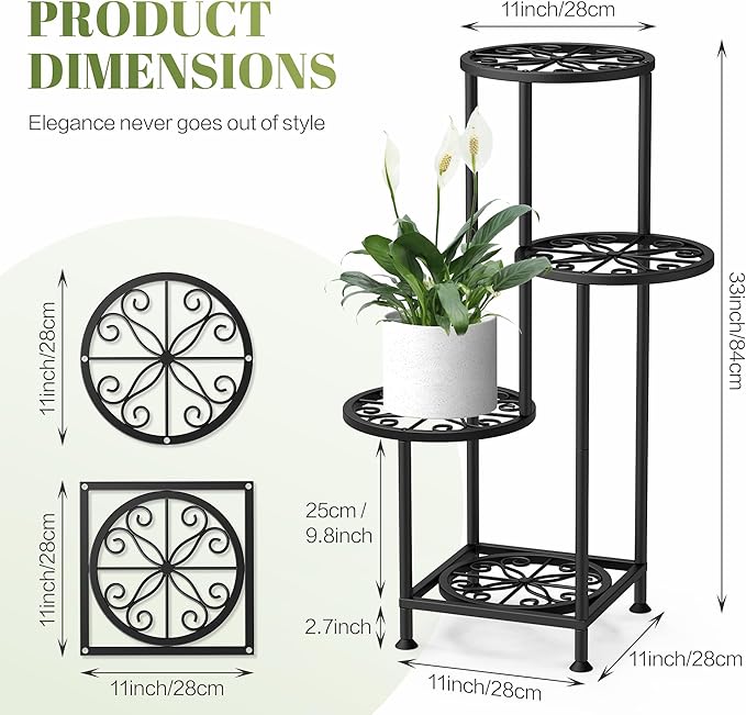 4 Tier Plant Stand Indoor Outdoor, Metal Flower Shelf Display Holder, Multiple Plants Corner Tall Flower Holders for Patio Balcony Porch Garden Living Room (Black)