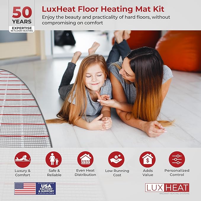 LuxHeat 160 Sqft Mat Kit, 240v Electric Radiant Floor Heating System for Under tile, Stone and Laminate. Kit Includes Alarm, Heated Floor Mat, UDG OJ Microline Programmable Thermostat w/GFCI & Sensor
