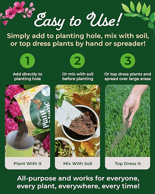 Organic Plant Magic - Truly Organic™ Slow Release Granular Fertilizer: Long-Lasting Plant Food Granules - Indoor & Outdoor Flowers, Vegetable Gardens, Fruit Trees, Shrubs, House Plants (Two 4 lb Bags)