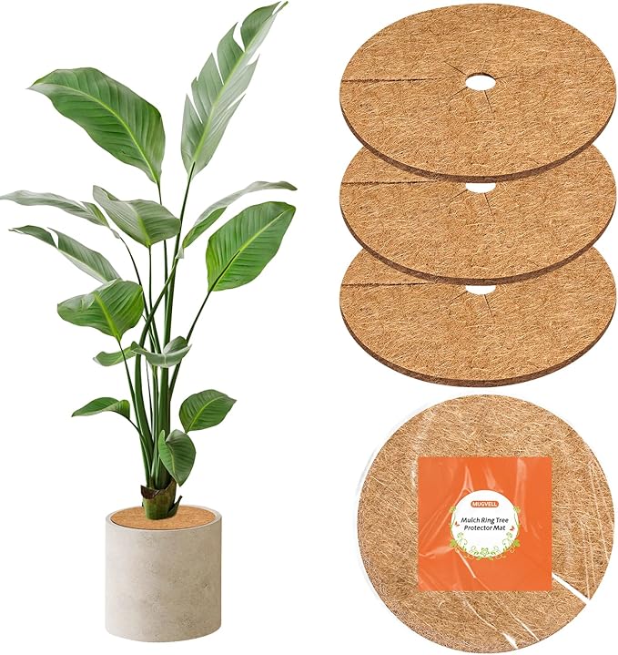 11 Inch Coconut Fiber Mulch Ring, 3 Pcs Tree Protector Mats, Coco Coir Mulch Mat Tree Guards, Plants Disc Soil Cover for Landscaping and Indoor Outdoor Gardening Pot