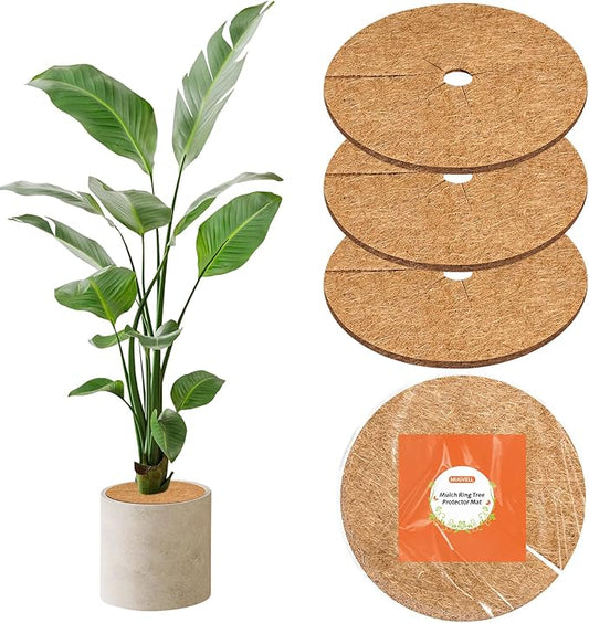 11 Inch Coconut Fiber Mulch Ring, 3 Pcs Tree Protector Mats, Coco Coir Mulch Mat Tree Guards, Plants Disc Soil Cover for Landscaping and Indoor Outdoor Gardening Pot