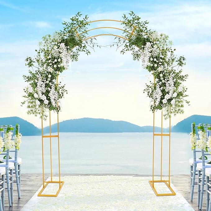 Wedding Arch Stand Gold Metal Backdrop Balloon Archway Decoration Stand 6.9 * 8.5FT Indoor Outdoor Party Ceremony Arches Frame Climbing Flower Plant Garden Arbor