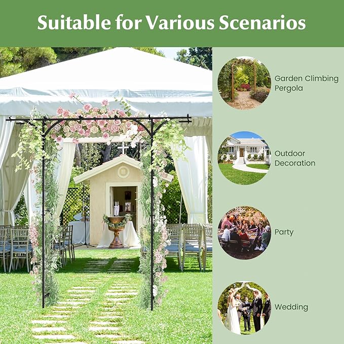 S AFSTAR Garden Arch Trellis Pergola, 6.8 FT Outdoor Metal Arbor w/Extended Top, 4 Ground Stakes, Plant Support Trellis for Climbing Plant Vine Rose, Garden Arbour Archway for Wedding Ceremony Party