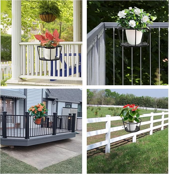 4 Pack Hanging Baskets Pot Stand Plant Holders for Porch Railing