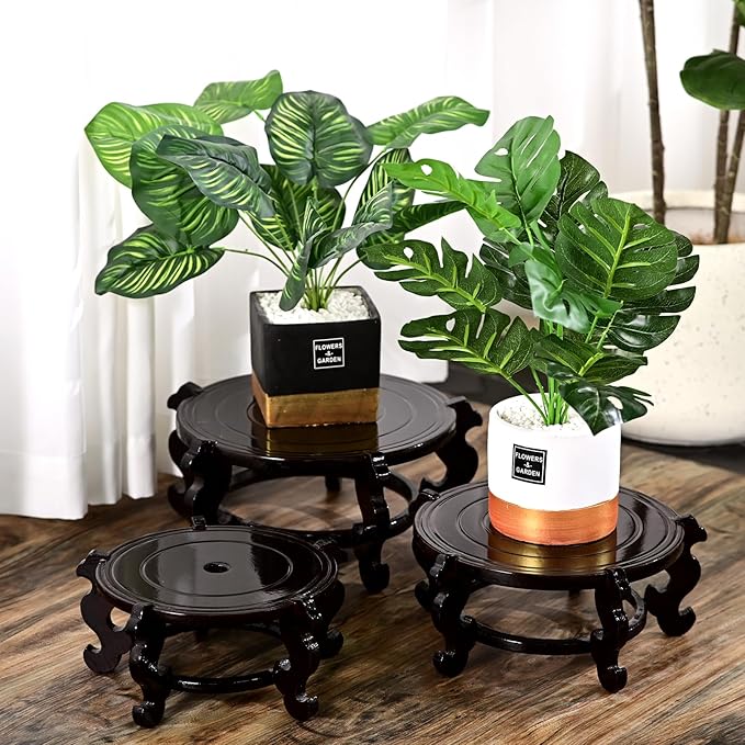 Yoiemivy 12 Inch Wooden Plant Stand Vase Stand Indoor Chinese Fishbowl Planter Stands for Display Oriental Style Indoor Plant Pot Pedestal Stand (12 Inch)