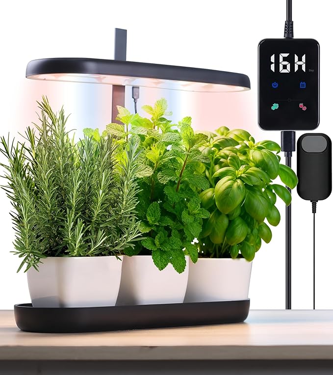 Grow Lights for Indoor Plants, 20W Full Spectrum LED Grow Lamp for Indoor Garden with Intelligent Controller, Height Adjustable, Ideal for Home Desk Plant Lighting (Black, ABS Base)