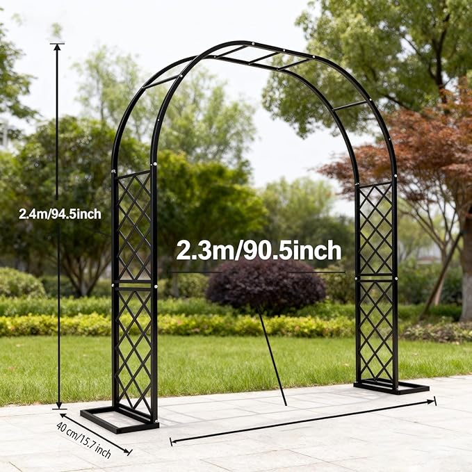 Metal Garden Arbor, Heavy Duty Metal Garden Arch Trellis for Climbing Plants, Decorative Archway Wedding Arch Frame for Patio, Backyard, Patio, Lawn, Pathway, Black