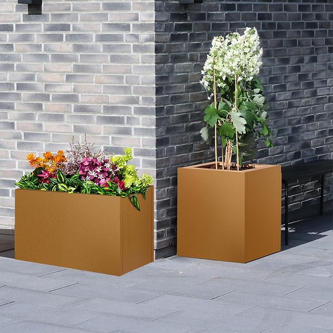 Corten Steel Planter Box 24"x24"x25", Metal Planter Spliced Flower Pot with Partitions, Outdoor & Indoor Large Rectangular Planter Box for Porch, Patio, Garden, Commercial Décor