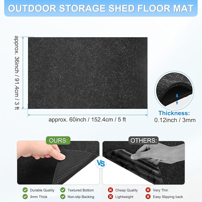 3 mm Thickened Outdoor Storage Shed Mat, 3x5 ft Waterproof Shed Flooring Mat for Patio Furniture Floor Protecting from Wear/Liquid/Dust/Oil, Non-Slip Felt Rubber Rug Pad [Grey]