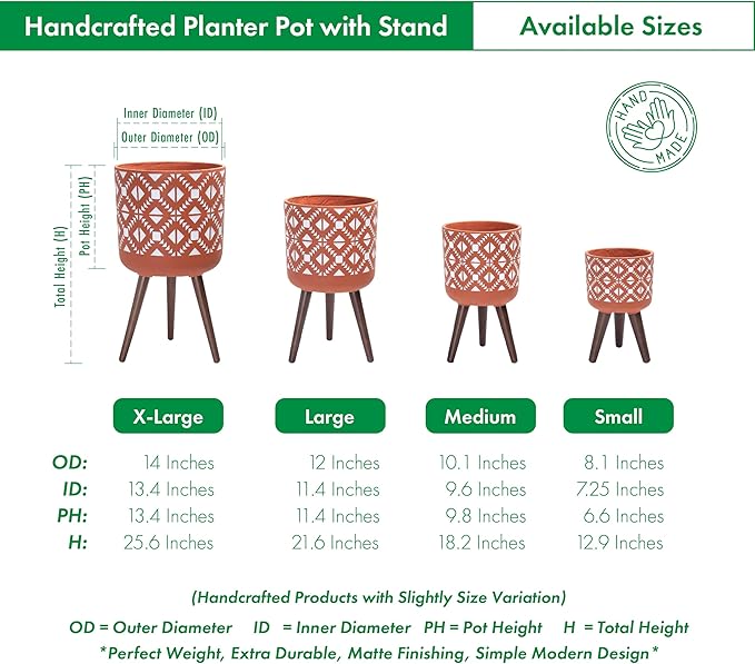 D'vine Dev 12 Inch Planter Pot with Stand, Mid-Century Tall Plant Pot with Legs for Indoor Plants, Pottery Red Terracotta/White, 88-G-C-5