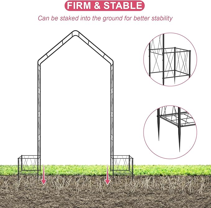 Garden Arch Trellis for Climbing Plants Outdoor 7.6Ft Metal Garden Arbor Archway with Planter Decorations Wedding Arch Backdrop Stand for Ceremony Christmas Party Backyard and Patio, Black