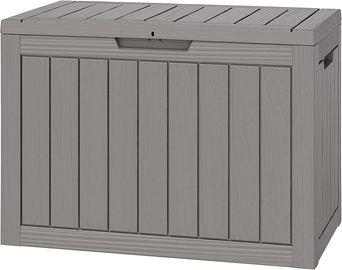 Outdoor Storage Box, Resin Deck Boxes Indoor and outdoor, Waterproof Storage Box Lockable Lid (Grey, 45 Gallon)