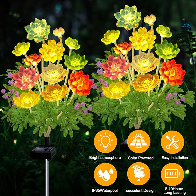 Kohlrabi Solar Garden Lights Outdoor, Upgraded 4 Pack Succulent Solar Lights, Gardening Gifts for Women, Succulent Plant Yard Decor Waterproof for Lawn Patio Pathway