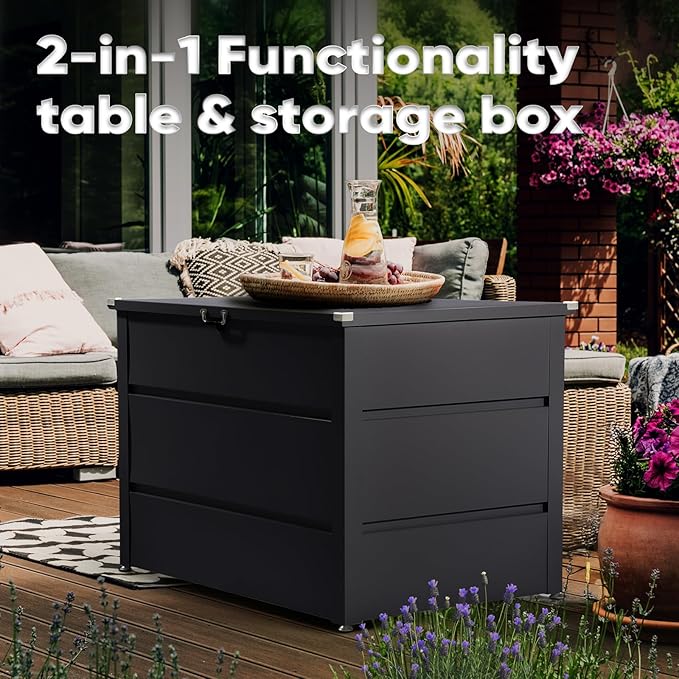 Quictent 150 Gallon Metal Deck Box, 20-Min Install, No Screws, 9X Faster Than Screwed, Waterproof Weather-Resistant Storage Bin, 660LBS Capacity for Patio/Garden/Poolside