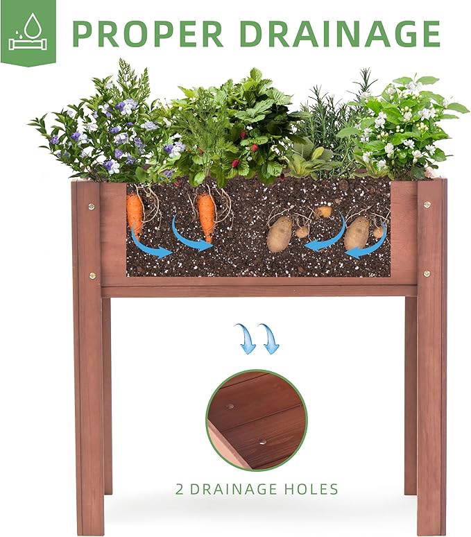 31x16x31 inch Raised Garden Bed with Legs, Elevated Wooden Planter Box for Outdoor Plants Flowers Fruits Vegetable Herb Growing
