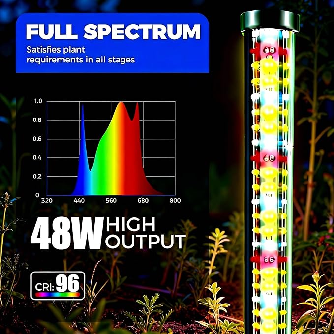 65 Inch Vertical Grow Lights for Indoor Plants: 48W, 6000K, 336 LEDs Full Spectrum LED Standing Plant Lights with Timer and 10 Level Dimmable Plant Growing Lamp for Greenhouse with Hanging Accessory