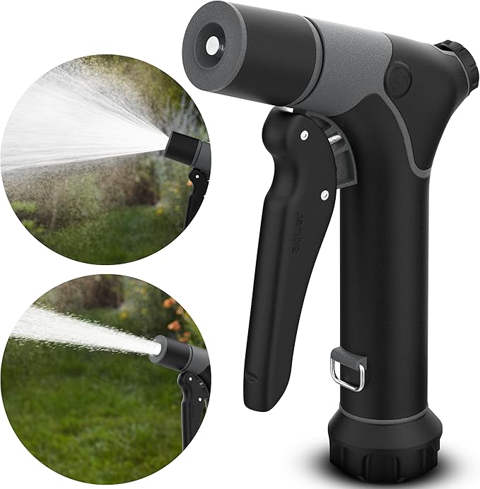 Aquor Utility Spray Nozzle – Heavy-Duty Garden Hose Nozzle with Dual Flow Control, Adjustable Jet to Cone Spray, Water Hose Sprayer for Lawn, Car Wash, Dog Wash, Cleaning, and Gardening – Jet Black
