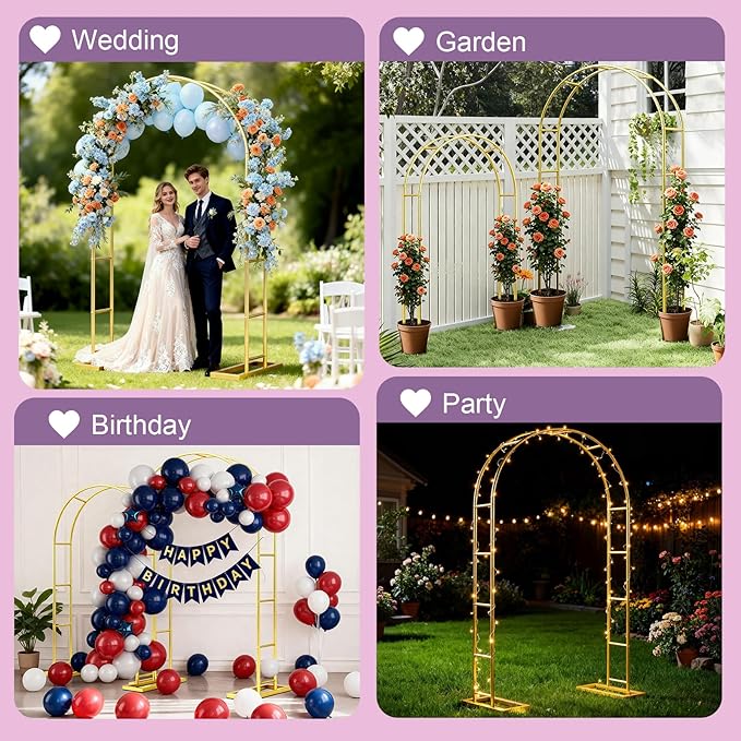 Metal Garden Arch Trellis Arbor Set of 2, 7.2FT+6.6FT Wedding Arch Stand with Steel Frame, Metal Pergola Arbor with Base for Decor Garden Trellis Climbing Plant, Bridal Party Ceremony