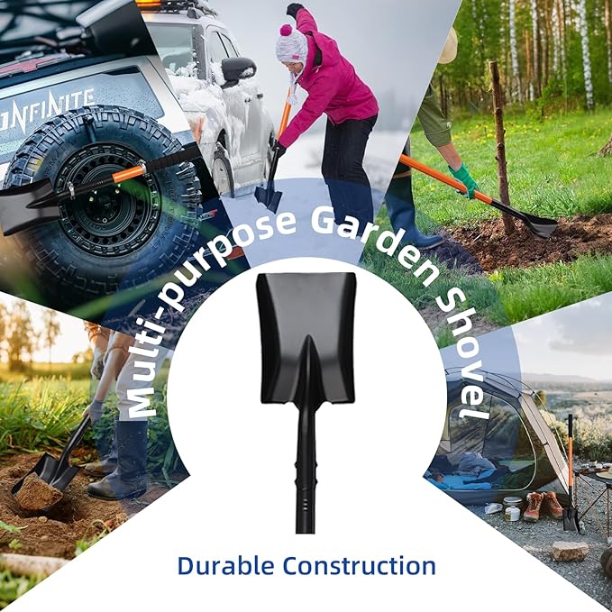 Small Square Shovel for Digging with Metal Handle, 43.3 Inch Heavy Duty Small Shovel, Trench Shovels Ideal for Digging Gardening Trenching Camping Planting Transferring, Orange