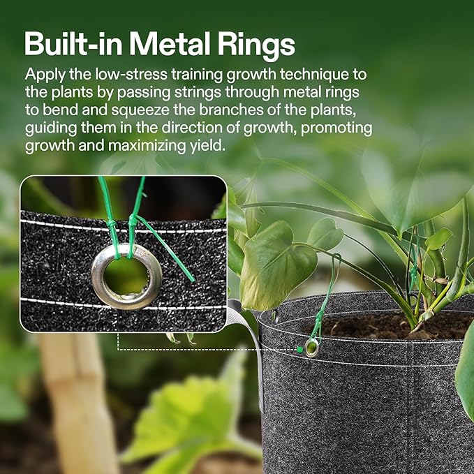 VIVOSUN 5-Pack 25 Gallon Grow Bags, 500G Thick Nonwoven Fabric Pots with Strap Handles, Multi-Purpose Rings, for Low Stress Plant Training Fruits, Vegetables, and Flowers