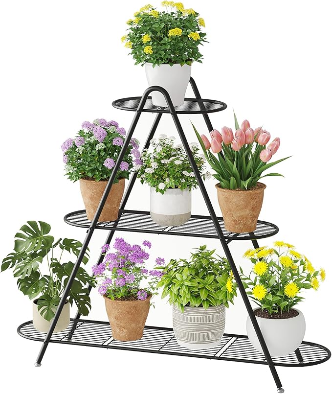 Plant Stand Indoor Plant Shelf Outdoor Corner Tall Plant Rack 3-Tier Large Metal Plant Holder Heavy-Duty Flower Rack for Patio,Living Room,Garden Decor (Black)