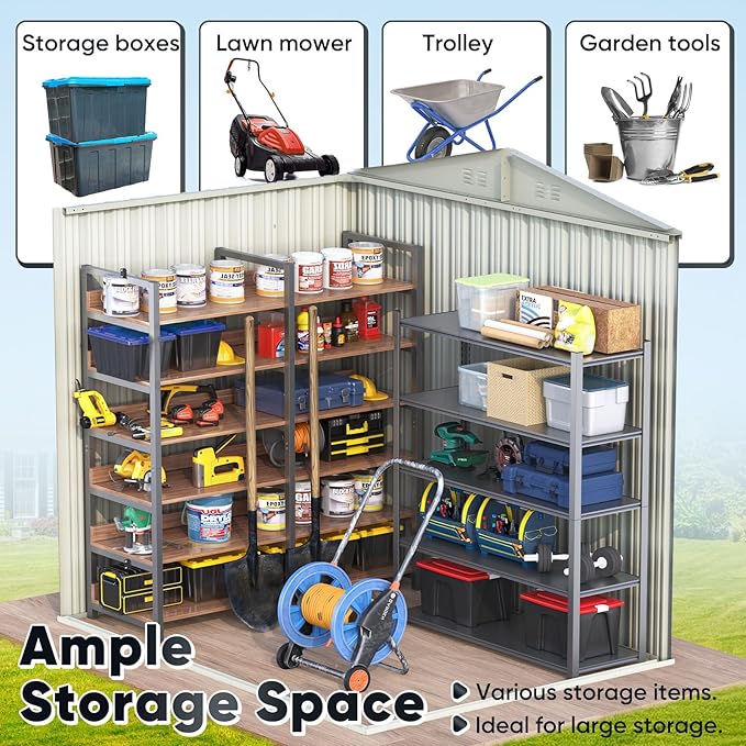 Quictent 6X4 FT Metal Storage Shed, Easy Assemble, Lockable Outdoor Garden Shed Waterproof Shed for Bike Storage, Tool Storage, Temporary Storage with Combination Lock(5.1X3.8 FT Base, No Floor)