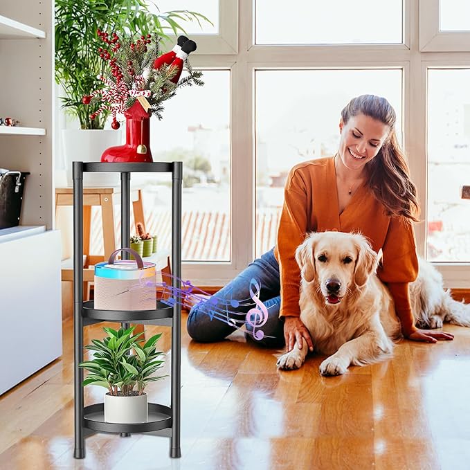 3 Tiered Plant Stand Indoor Outdoor, Metal Corner Plant Stand Plant Shelf Tables, Heavy Duty Flower Shelf Display Rack for Indoor Living Balcony Patio Garden Bedroom Classroom, Black (Black-A)