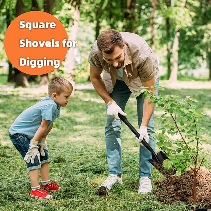 Small Square Shovel 43.3Inches Heavy Duty Garden Tools with Metal Handle, Small Transfer Spade for Digging Camping Car Beach Shovel, Black