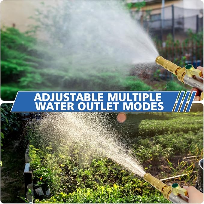 Heavy Duty Brass Garden Hose Shutoff Valve, 1 adjustable hose nozzle, 1 hose direct spray nozzle, 135-Degree Faucet Extender Adapter