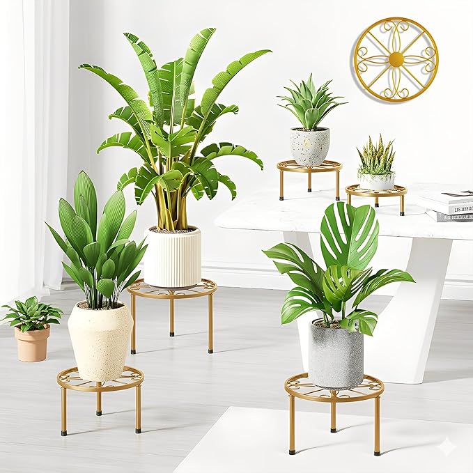 5 Pack Small Potted Plant Stands,Metal Plant Stand for Outdoor Indoor Plants,Heavy Duty Flower Pot Stands for Multiple Plants,Decoration Display Racks for Patio Garden(GoldS)
