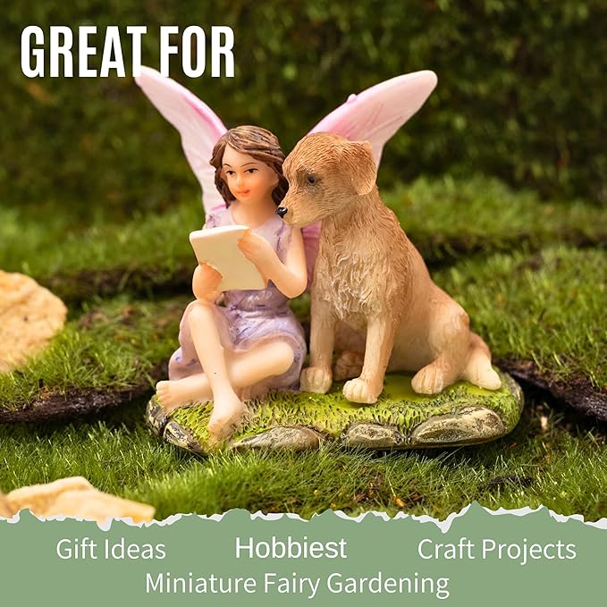 PRETMANNS Fairy Garden Fairies – Cute Accessories for Indoor or Outdoor Miniature Garden – Figurine Sofia with Puppy – 1 Item