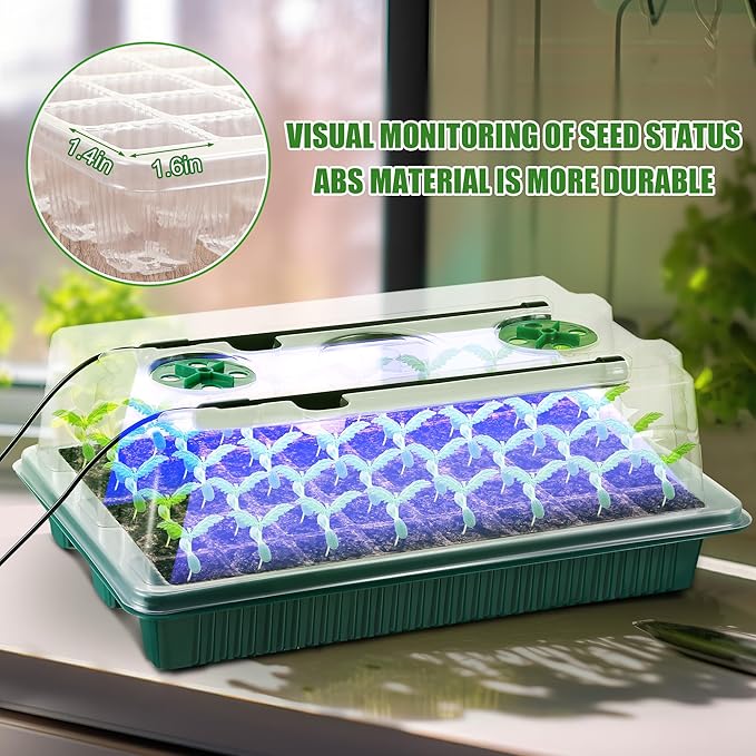 Saillong 2 Pack Seed Starter Tray with Grow Light, 80 Cells Indoor Greenhouse Kit, 360° Full Spectrum LED, Smart Timer, 5 Brightness Levels Indoor Plant Starter Kit for Home Gardeners