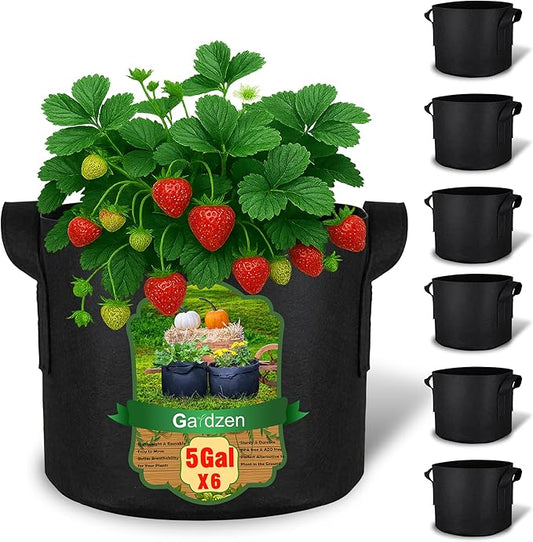 Gardzen 5 Gallon Grow Bags 6-Pack, 500G Thick Nonwoven Fabric Pots with Waterproof Liner & Breathable Bottom, for Hot Dry Climates