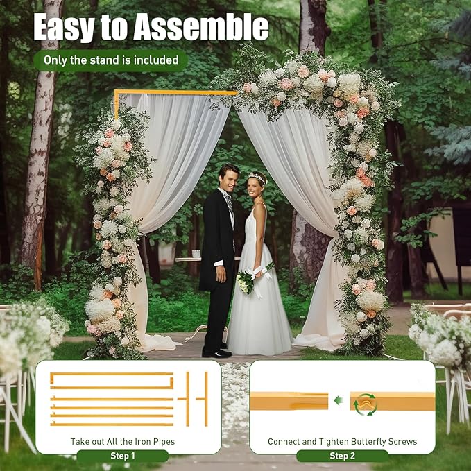 6.6*6.6FT Wedding Arch Stand for Ceremony Gold Square Modern Metal Balloon Arch Stand Kit Garden Floral Arch Frame Background for Anniversary Birthday Party Decoration Home Garden Outdoor Lawn Decor