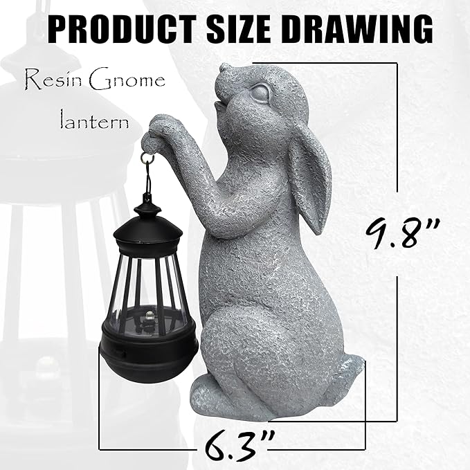 Rabbit Solar Garden Outdoor Statues,Resin Rabbit Figurine Decorations with Solar Lights Lantern, Outdoor Resin Bunny Decor for Lawn,Yard, Unique Housewarming Gift for Garden Home