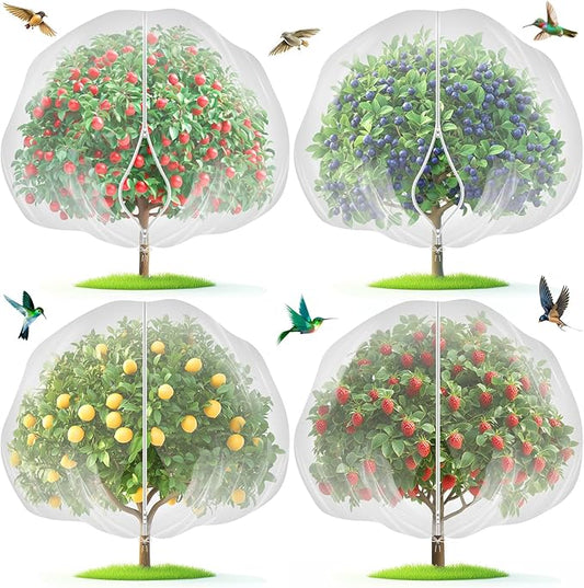 Fruit Tree Netting with 2-Way Zipper & Drawstring - 4'x6' Garden Plant Net Pest Barrier to Prevent Cicadas Bird Squirrel Deer - Bug Protection for Blueberry Tomato with Fine Mesh Insect Cover (4 Pack)