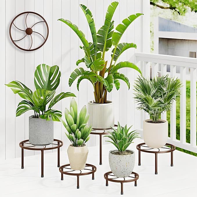 5-piece set of Metal Plant Stand Potted Flower Racks,Heavy-Duty Flower Pot Plant Racks,Anti-Rust Iron Flower Racks,Round Palnt Stand for Home Garden Decoration(BrownKite)