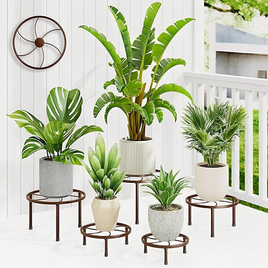 5-piece set of Metal Plant Stand Potted Flower Racks,Heavy-Duty Flower Pot Plant Racks,Anti-Rust Iron Flower Racks,Round Palnt Stand for Home Garden Decoration(BrownKite)